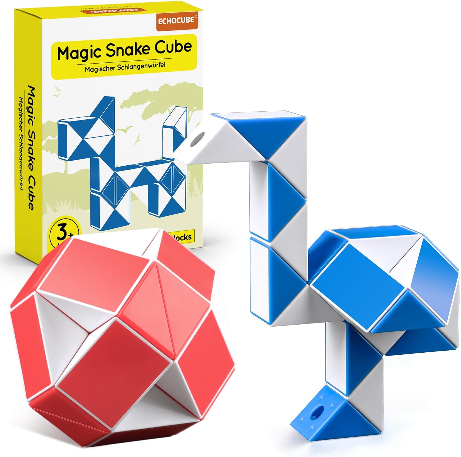 Magic Snake Cube, 2 Pack 24 Blocks Speed Cube Party Bag Fillers for Kids, Educational Twist Puzzle Toys Snake Fidget Toys Party Favours for Kids