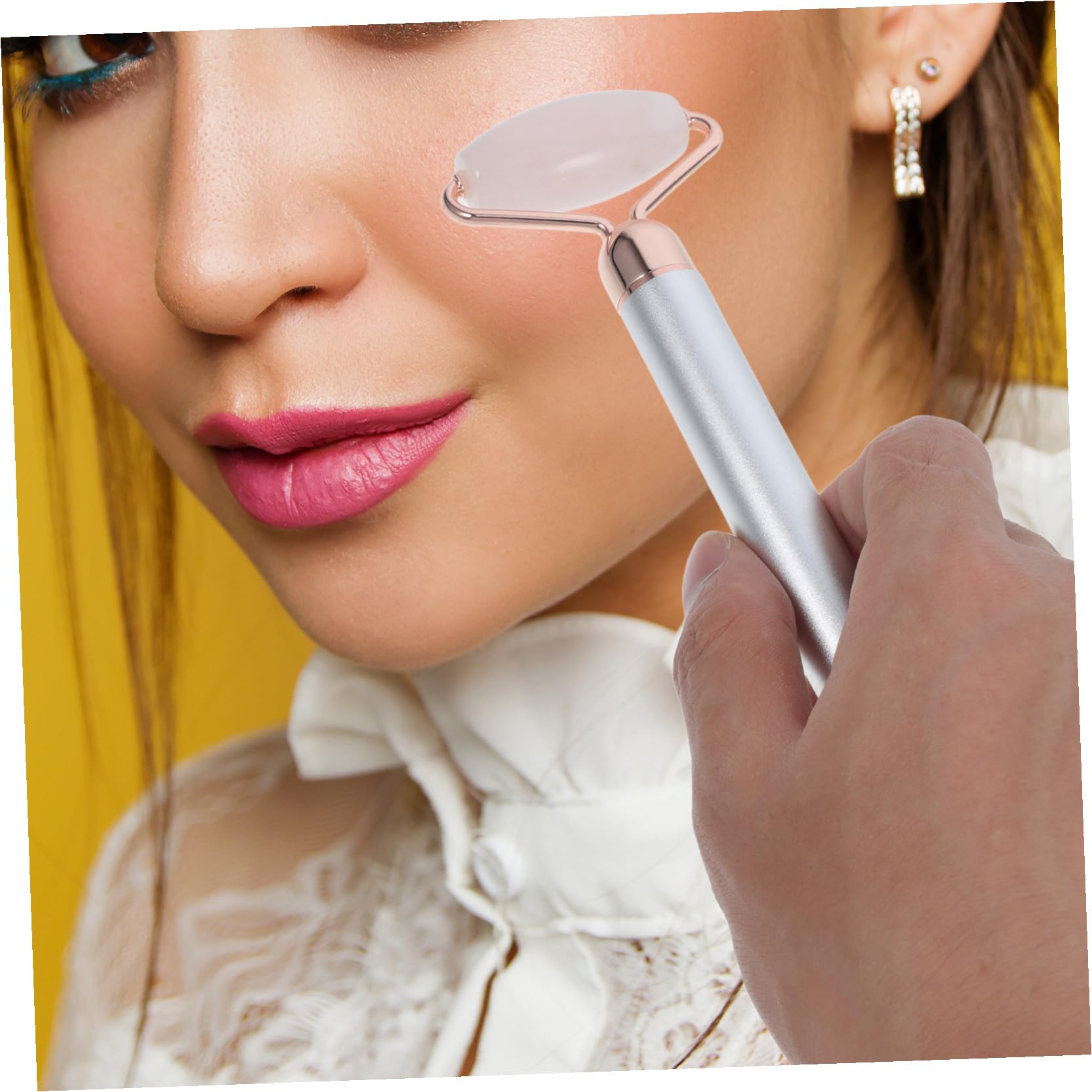 IMIKEYA Rullo Argento Jade Cristallo 1 di Viso Massaggiante in e 3-in-1 da Lega di Zinco Ridurre le Rughe e Stimolare la Produzione di Collagene Set Cura per per Pelle Femminile