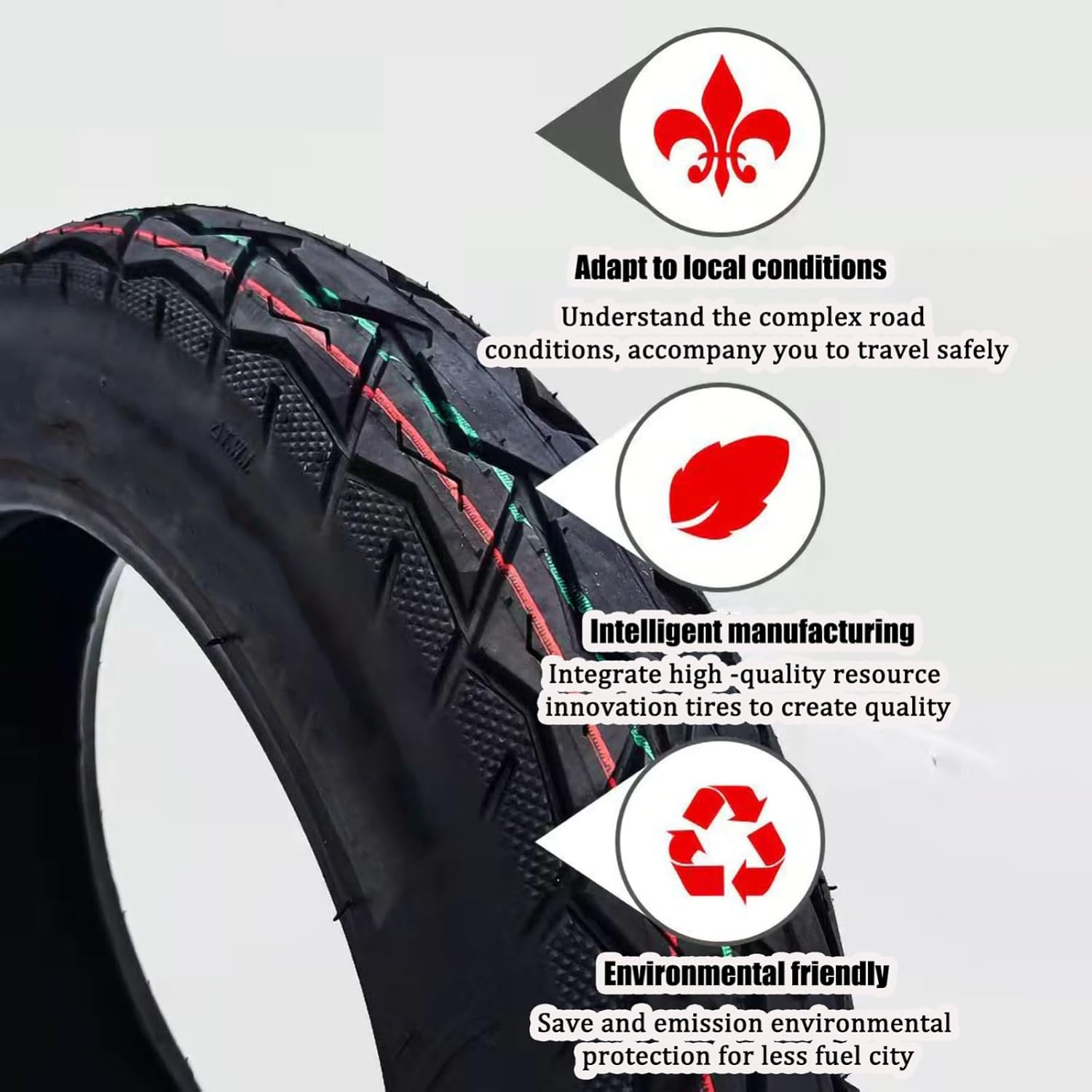 Electric Scooter Tubeless Tires,Thickened,Off-Road,3.50-10 14x3.5 Universal Tire,Non-Slip,Puncture Proof, With Curved Valves, Front/Rear Motorcycle/Moped 10" Rim, 51J 8 P.R.