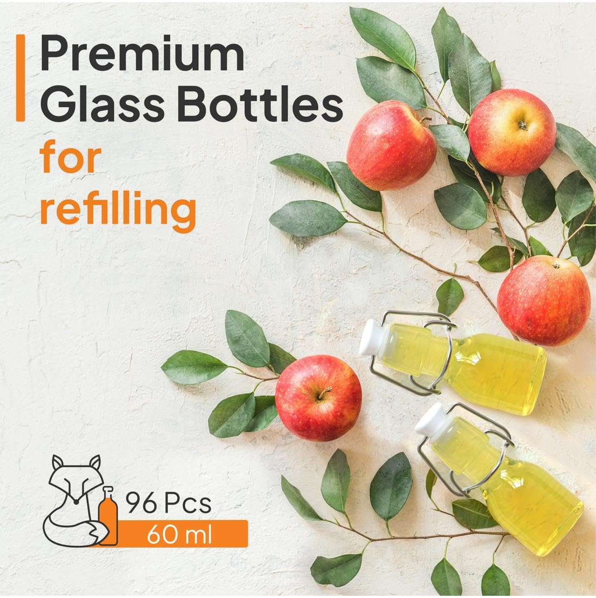 96x Bouteille en Verre avec Bouchon Mécanique 60ml - Bouteilles vides à remplir huile d'olive, bière, jus, liqueur
