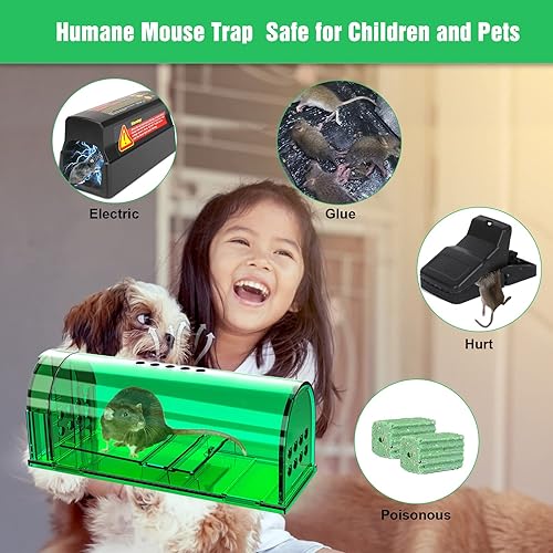 Miniatura 4 de 6 piezas de trampas para ratones humanas para interiores para el hogar, trampa de ratón vivo, trampa de ratones reutilizables para casa y exteriores