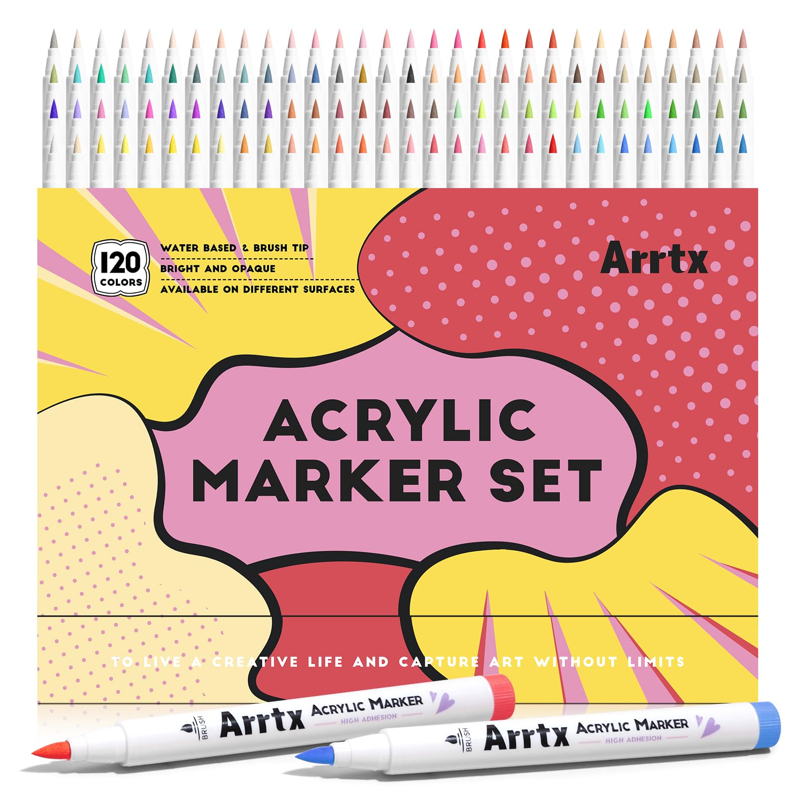 Arrtx Waterproof Acrylic Pens for Stones, 120 Colours, Brush Tip Acrylic Markers for Rock Painting, Wood, Canvas, Stone, Glass, Ceramic, Fabric, DIY Arts & Crafts & Art Supplies, Gift Pack