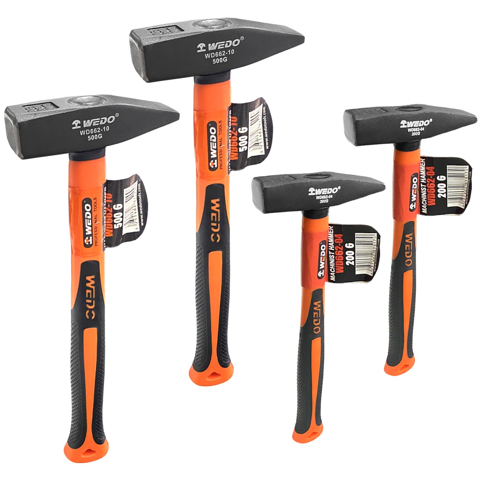WEDO 4PCS Schlosserhammer-Set, 200g+200g+500g+500g, Machinist Hammer Set, Cross Peen Hammer, Rivetinghammer with Fiberglass Handle โ image 1