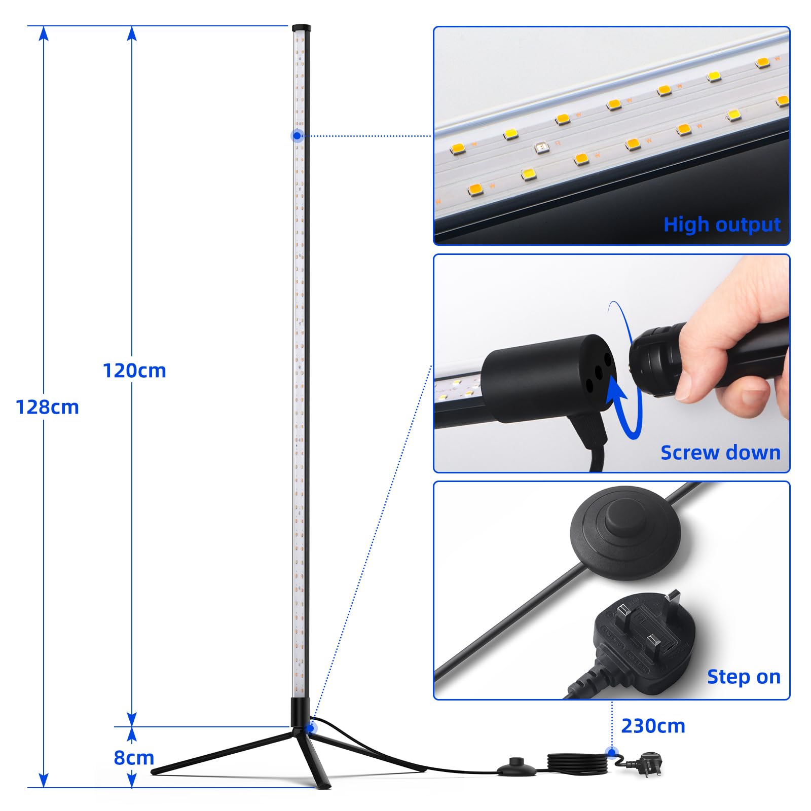 Barrina Luz UV LED para fiestas, T10 vertical de pie UV de luz negra, 42 W, 385-400 nm, 4 pies/120 cm de altura con interruptor de encendido/apagado y trípode de pie para Halloween, póster