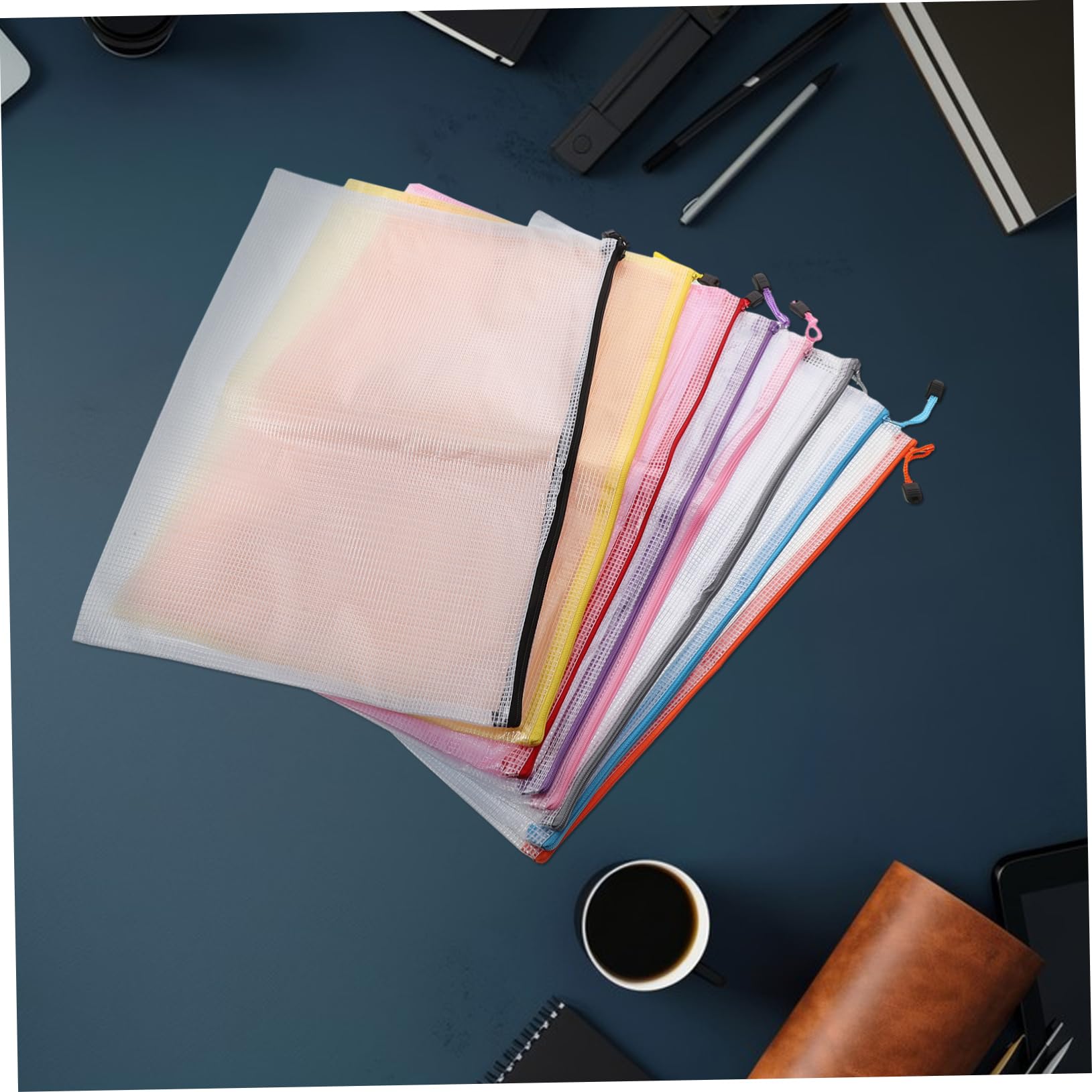 16pièces Pochettes de Rangement Zippées Pvc et Maille Transparente Organisateurs Imperméables pour Documents Cosmétiques Bureau et Maison