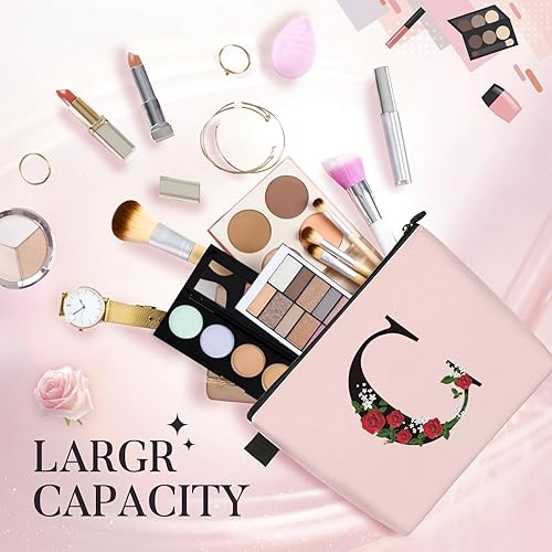 Miniatura 3 de Bolsa de maquillaje personalizada, bolsas de maquillaje para mujeres, bolsa de cosméticos con iniciales de lona, bolsa de maquillaje de viaje con