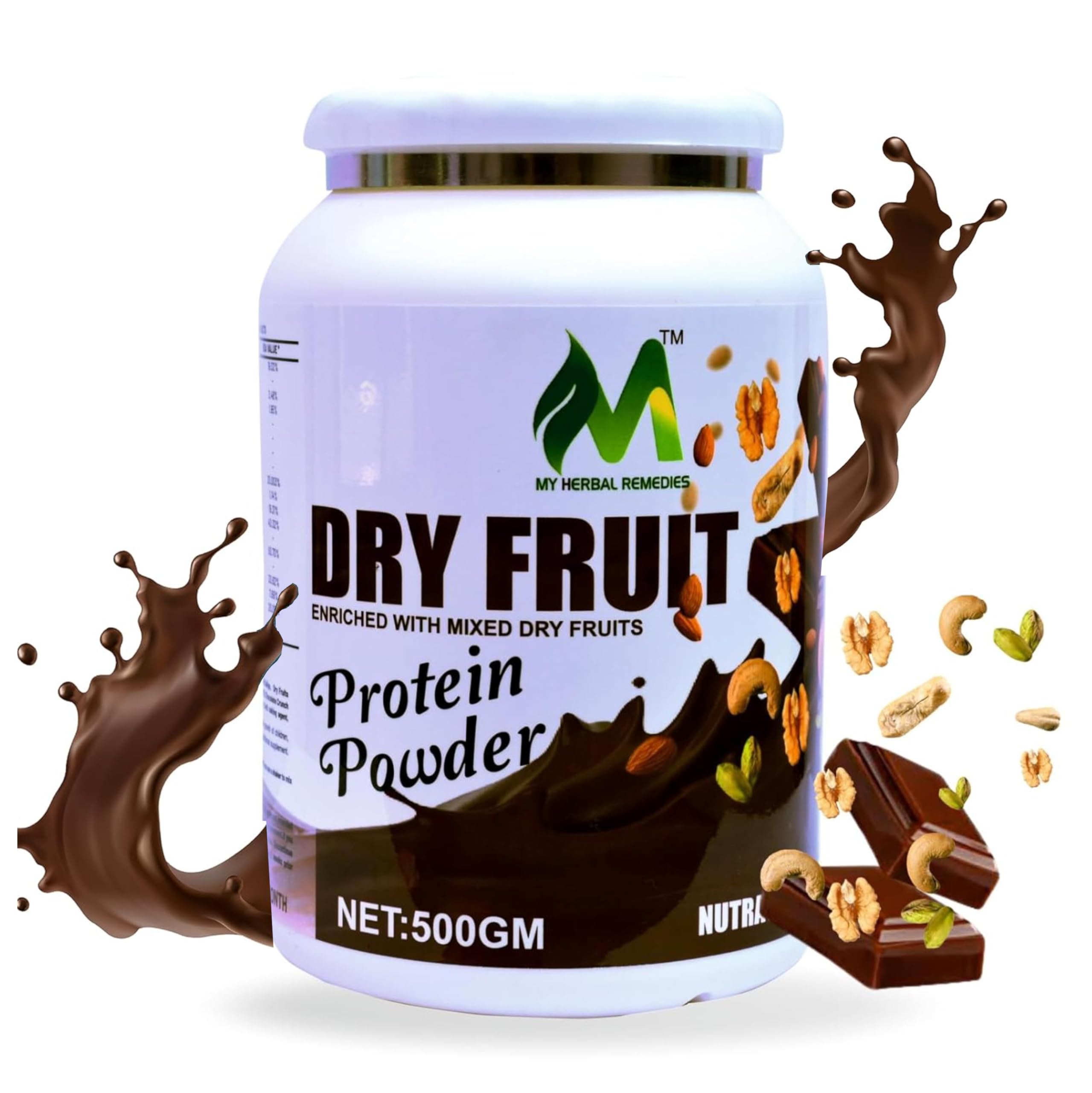 My Herbal Remedies Natural Dry Fruits Protein Powder 500g | Chocolate Flavor | Daily Protein Supplement for Men & Women | Made with Mixed Dry Fruits