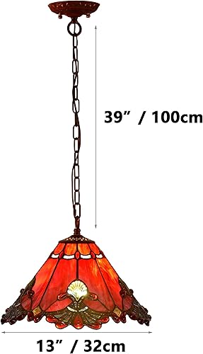 Miniatura 5 de Bieye L10719 Lámpara colgante de techo de vidrieras estilo barroco Tiffany con pantalla hecha a mano de 13 pulgadas de ancho (rojo)