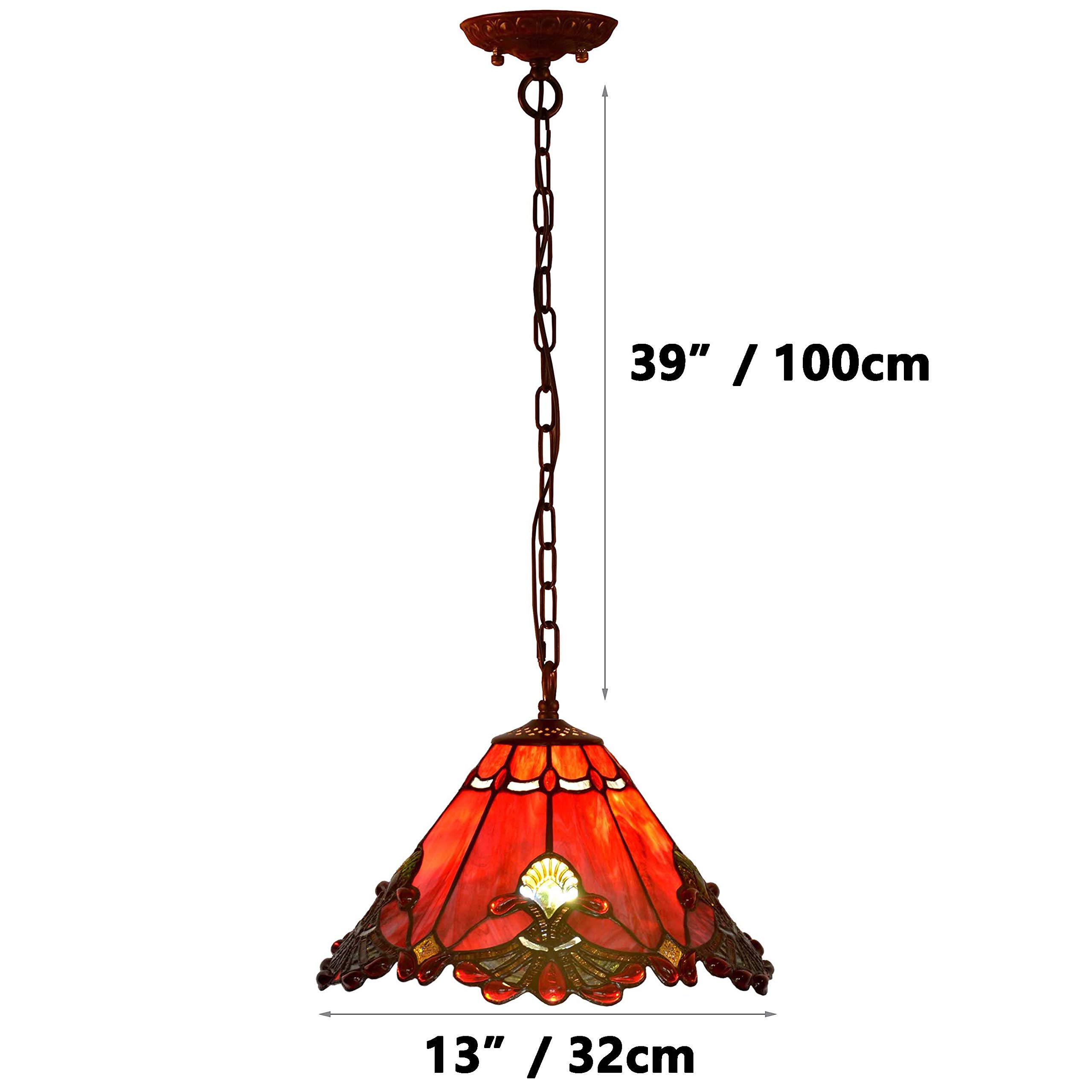 L10719 Lámpara colgante de techo de vidrieras estilo barroco Tiffany con pantalla hecha a mano de 13 pulgadas de ancho (rojo) 5