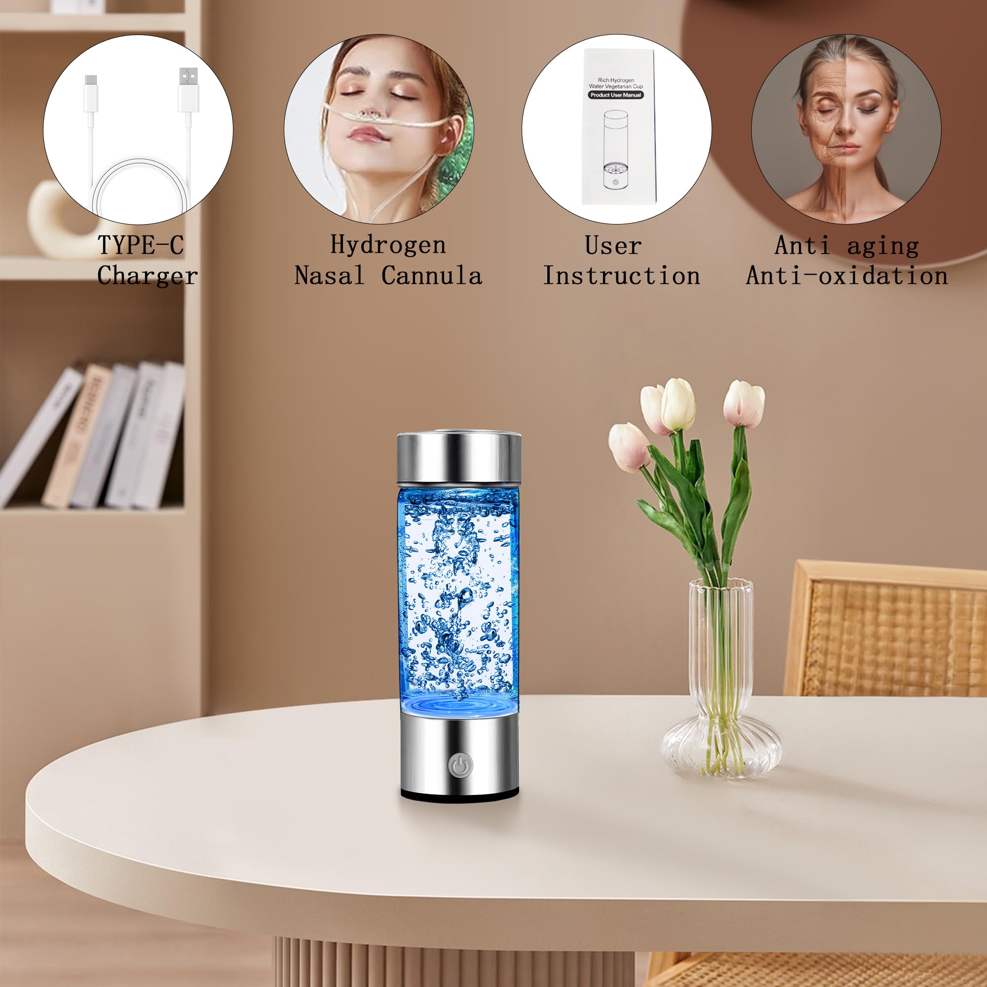 Generatore di Idrogenata,Ricco di Idrogeno Acqua Ioni Generatore,Portatile Tazza Ricca di Idrogeno Bottiglia D'Acqua Ricca di Idrogeno Creatore di Ioni Filtro,Ionizzatore D'Acqua In Vetro