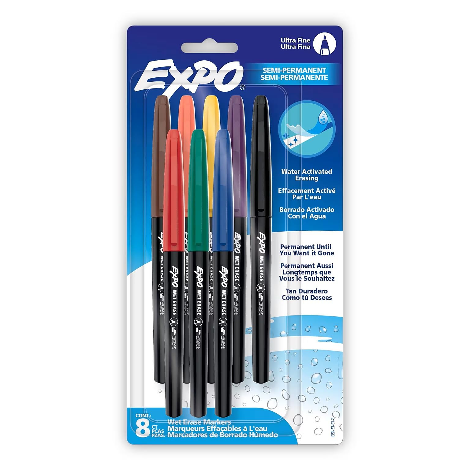 EXPO Vis- -Vis Wet Erase Marker Set 8 Colours Fine Tip 1 Count Pack of 1