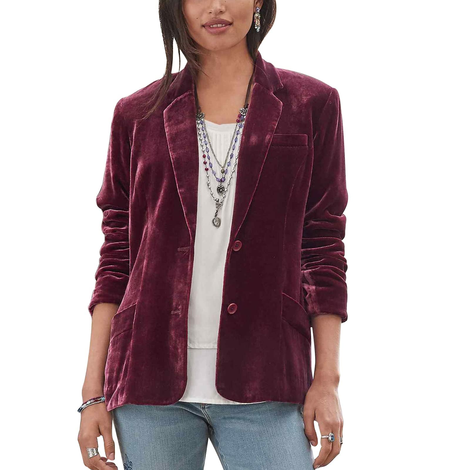 MINTLIMIT Velvet Jacket for Women Vintage Long Sleeve Notched Lapel Button Blazers Formal Events Work Office with Pockets