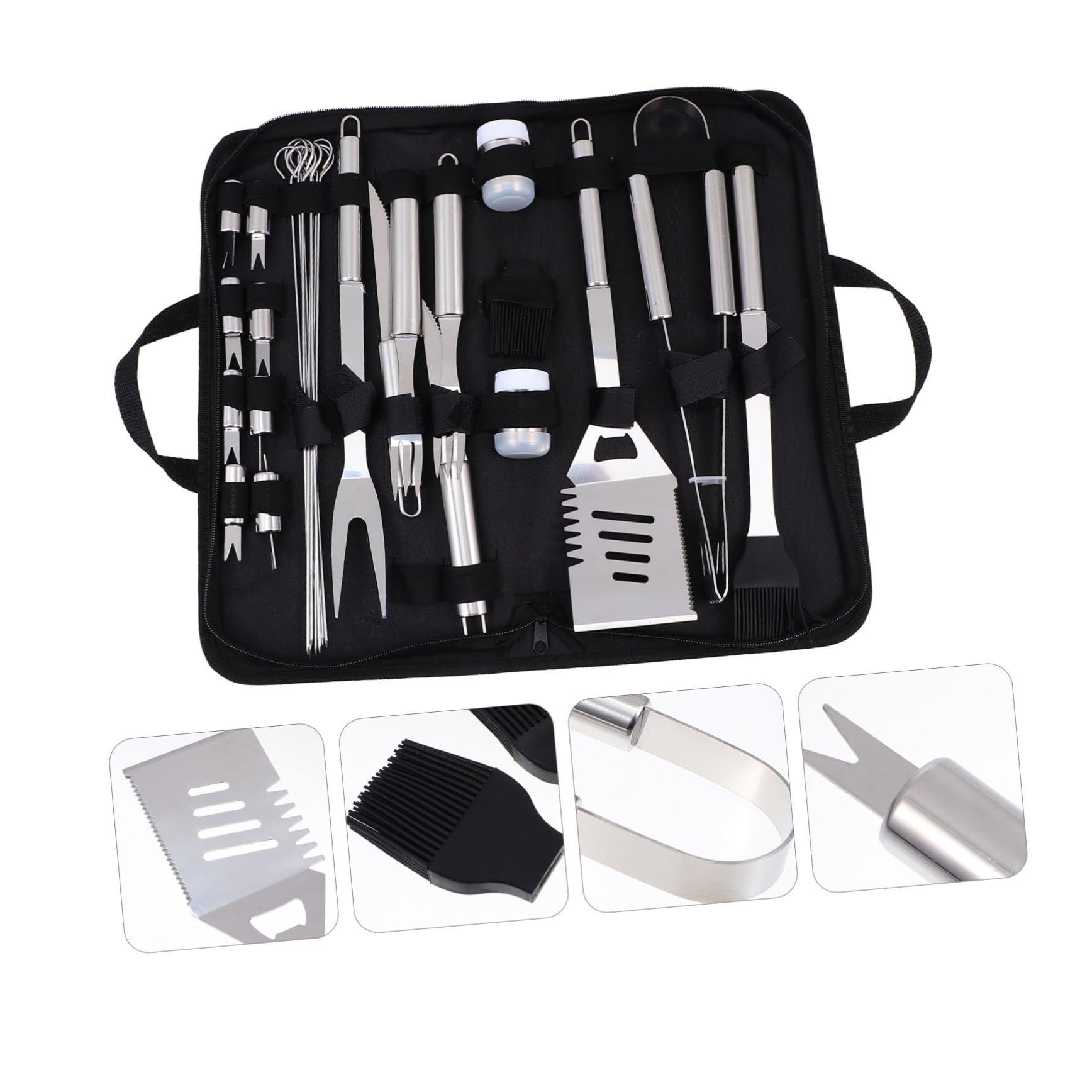 Kit Utensili Barbecue in Metallo Resistente con Borsa Oxford Portatile Completo per Grigliate Outdoor Strumenti Bbq Resistenti e Facili da Conservare
