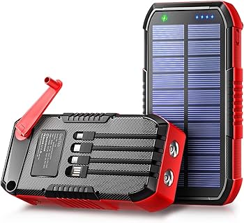 ソーラーモバイルバッテリー 大容量 4本ケーブル内蔵 6台同時充電 防災 旅行 Amazon | モバイルバッテリー ソーラー 大容量 【63200mAh & 手回し
