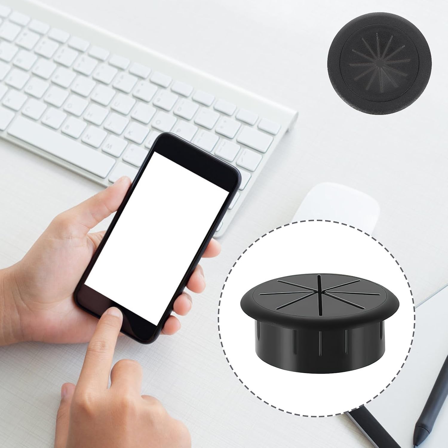 LIFKOME 5pcs 2 Inch Black Rubber Desk Grommets Cable Hole Covers for Wires and Cables, Keeps Work Surface Clean and Improves Safety, for Computer Components and Entertainment Systems