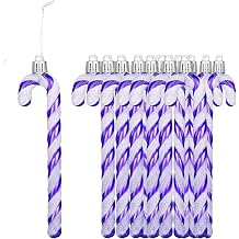 12Pcs Glitter Candy Cane Christmas Tree Decorations Christmas Plastic Candy Cane Tree Hanging Ornament for Holiday Party Decoration Favor Purple
