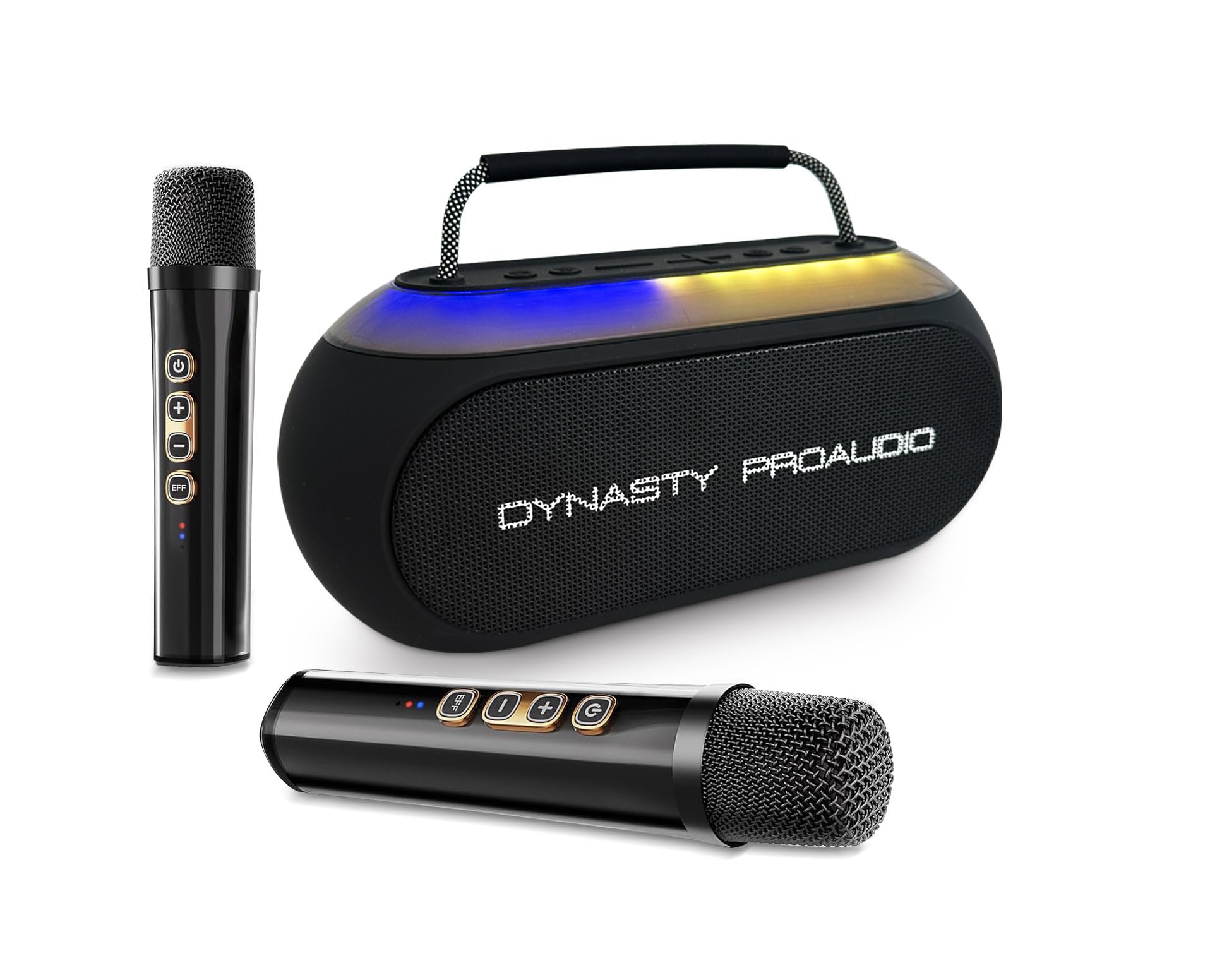 Enceinte Bluetooth portable SB-230 avec deux microphones sans fil, étanche, prend en charge USB, AUX, carte TF, lumières LED à changement de couleur (noir)
