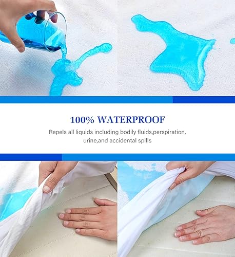 Miniatura 5 de Protector de colchón Twin impermeable, protector de colchón individual, sin ruido, suave, transpirable, de algodón de rizo, para niños, mascotas,