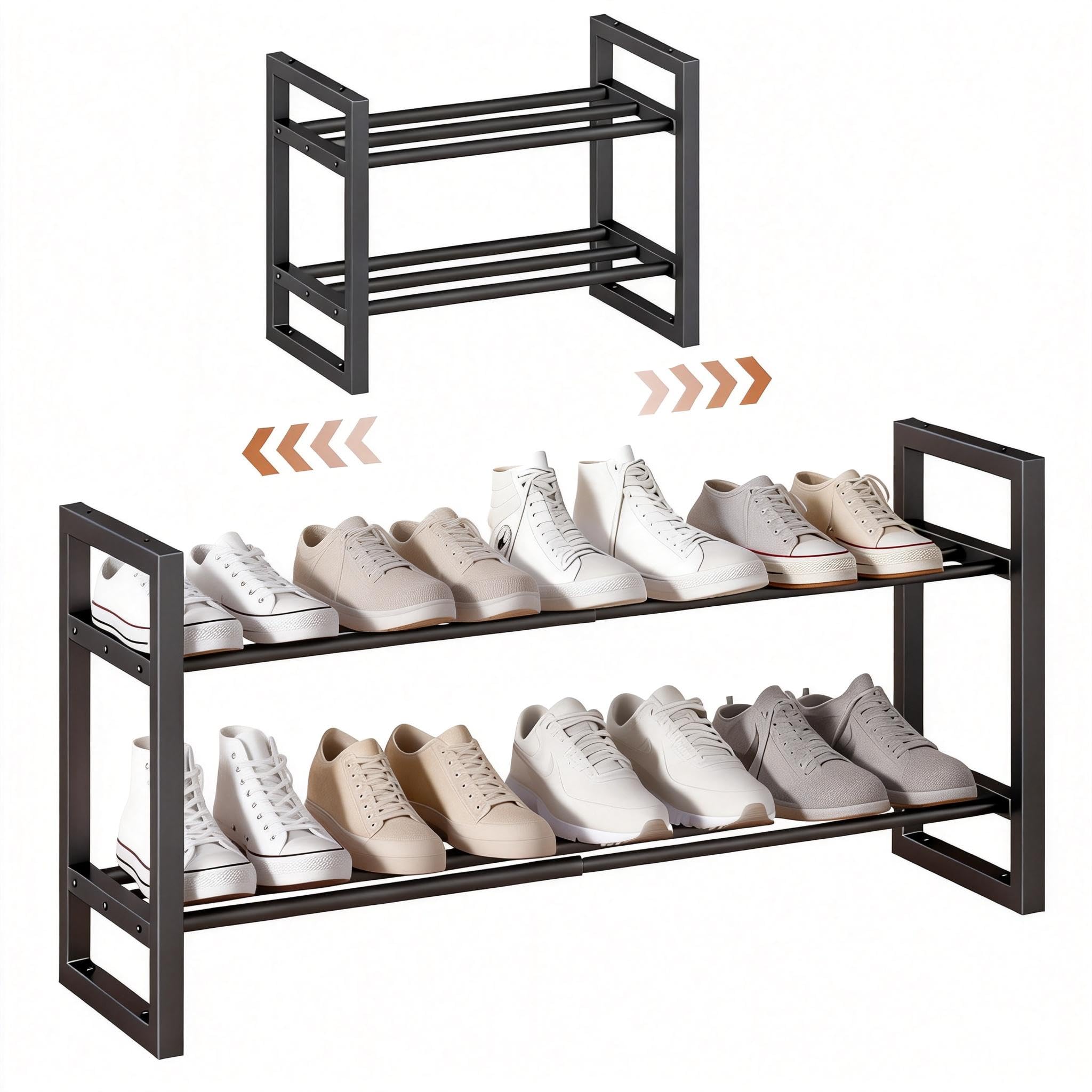 Étagère à chaussures extensible IBUYKE 2 niveaux en métal noir réglable TXJ002B