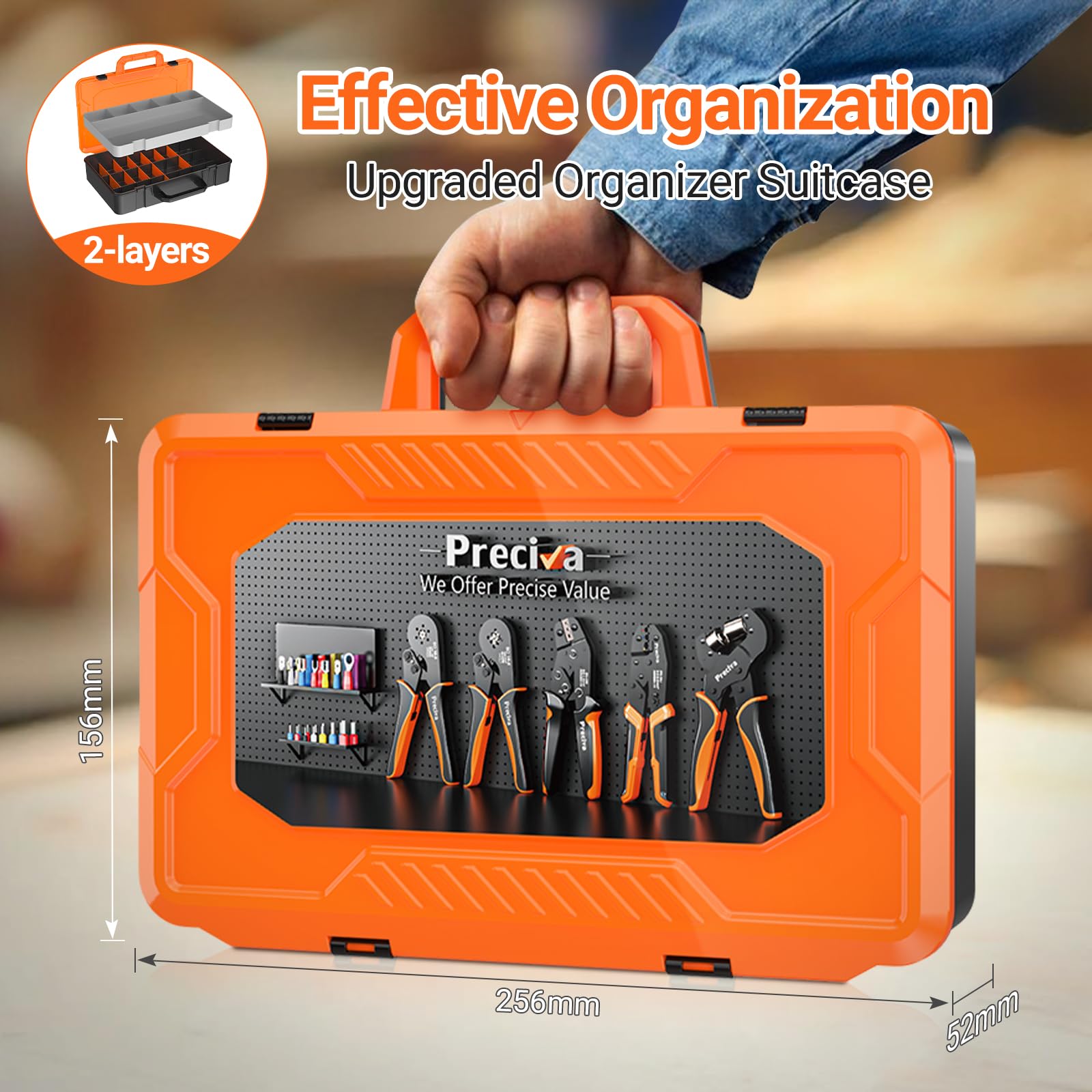 Preciva Pince à Sertir 0.08-16mm² avec 1300 Cosses Electriques (350 Double Embouts), Mécanisme Cliquet Réglable, Poignée Ergonomique Anti-Fatigue Pour Câbles Isolés/Non Isolés, avec Boîte de Rangement