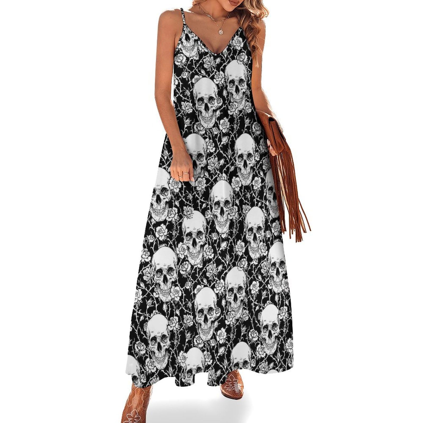 AYUNIXWomen's Maxi Dress Hawaii Summer Sun Dresses Casual Loose Long Dress V Neck Sleeveless Hawaiian Dresses