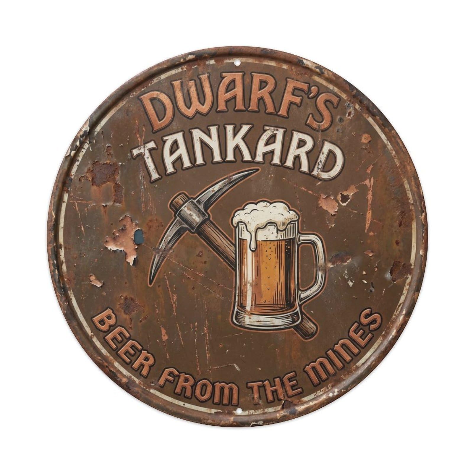 Retro Bar Style Dwarf Mountain Kitchen Beer Vintage Metal Tin Sign Plaque Wall Decor for Cafe, Club, Garden Round Metal Poster 8x8Inch