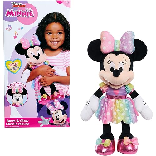 Disney Junior Minnie Mouse Bows-A-Glow Music and Lights Feature Plush Stuffed Animal, Kids Toys for Ages 3 Up, Amazon Exclusive by Just Play