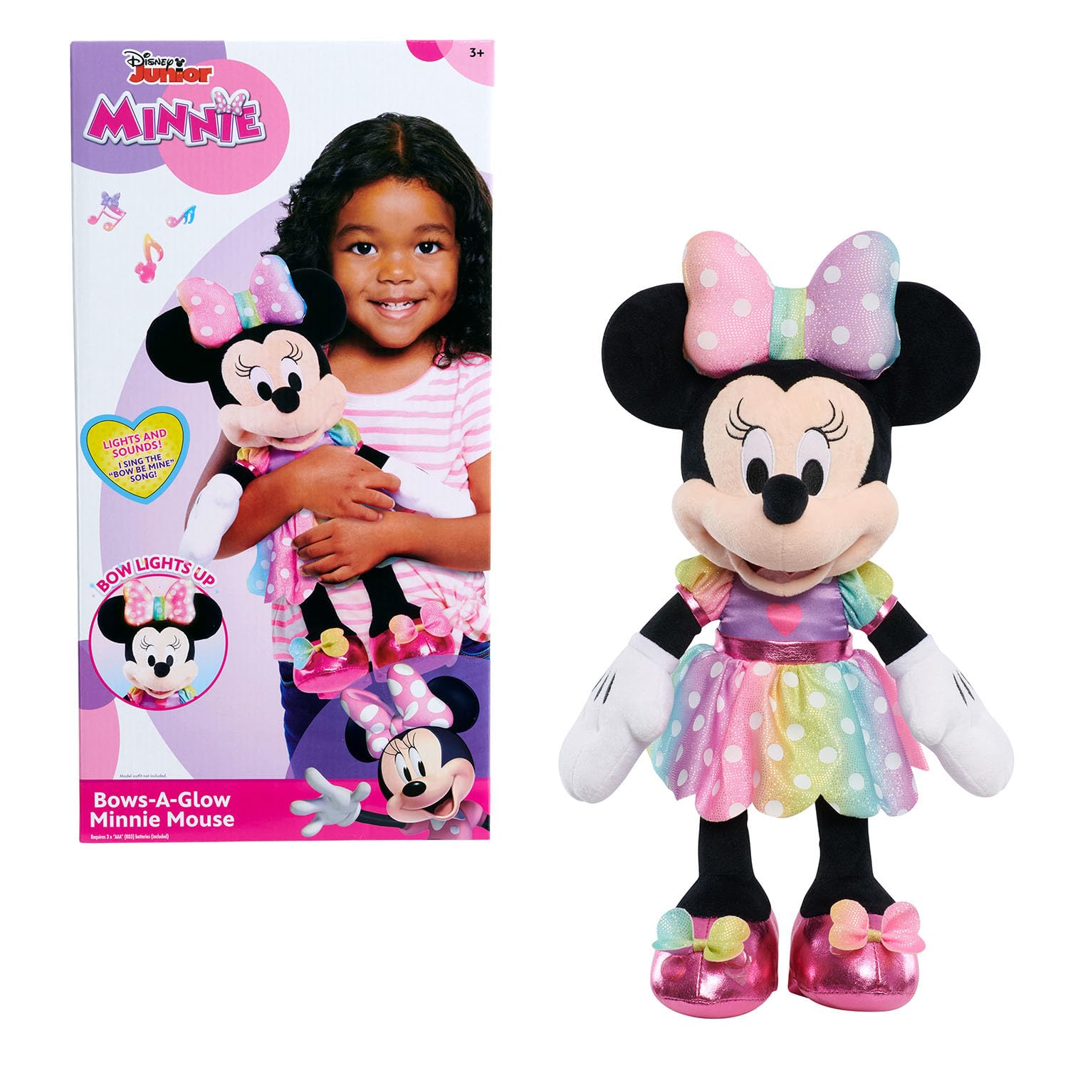 Disney Junior Minnie Mouse Bows-A-Glow Music and Lights Feature Plush Stuffed Animal, Kids Toys for Ages 3 Up, Amazon Exclusive by Just Play