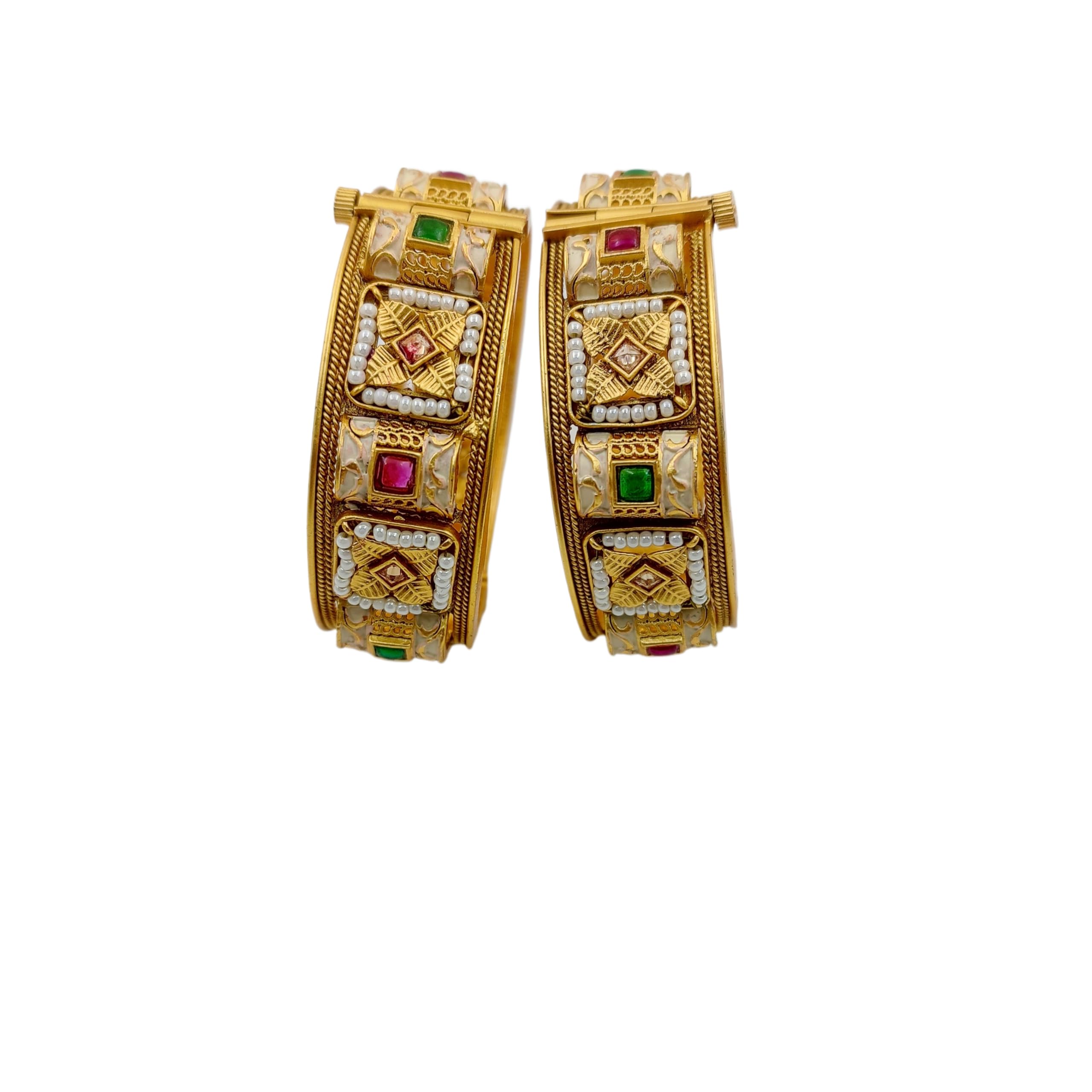 MEHAK CURATORS Rajwadi Traditional Gold Plated Meenakari Kemp Pearl Bangles Kada Kangan for Women and Girls set of 2 (2.6) (B0D7CQFQZW) Amazon Price History, Amazon Price Tracker