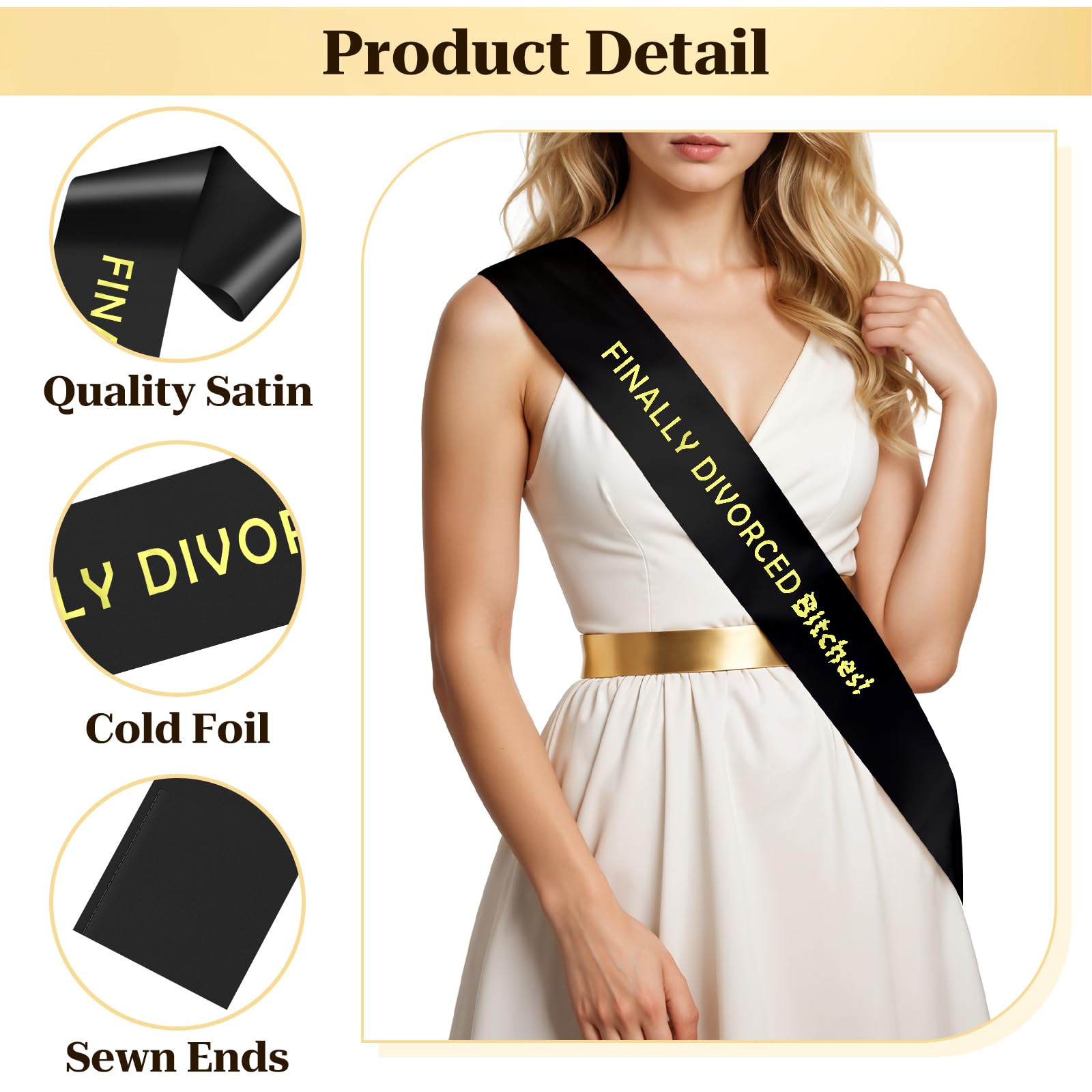 Divorced Sash for Women Men Funny Happy Divorced Party Decoration Black Satin Sash with Gold Lettering Breakup Gifts for Men Women Newly Divorced Woman Divorced Sashes for Woman - Image 3