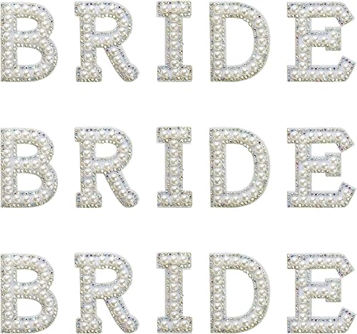 15 parches de perlas con purpurina para planchar con diamantes de imitación, para planchar y coser, parches de tela, apliques de letras de perla,