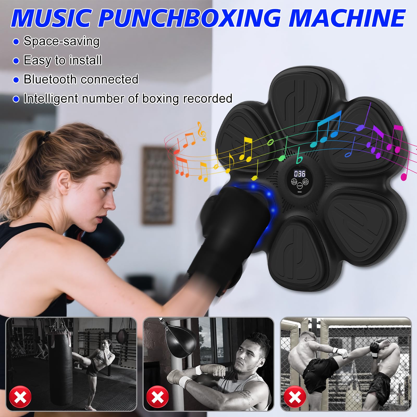 Music Boxing Machine dla dorosłych, maszyna bokserska z muzyką, LED i rękawicami bokserskimi, 9 trybów prędkości, maszyna bokserska dla dorosłych i dzieci, trening lisów do domu