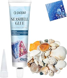 JAOJAO Seashell Glue, Sea Shell Mixed Ocean Shells Set for Beach Themed Decor, DIY Crafts, Vase Fillers, Fish Tank, Home, Wedding and Party Decorations 100ml (Includes About 50g Unique Craft Shells)