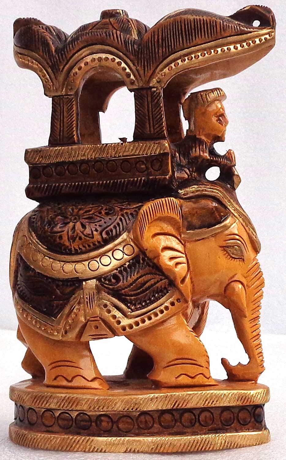 LAVANSHI Wooden Handicrafted Ambari Elephant Showpiece Home Decorative Items with House Vastu Positivity Energy and Productivity Good Luck Enabled Idol for Living Room Bedroom and Office Decor