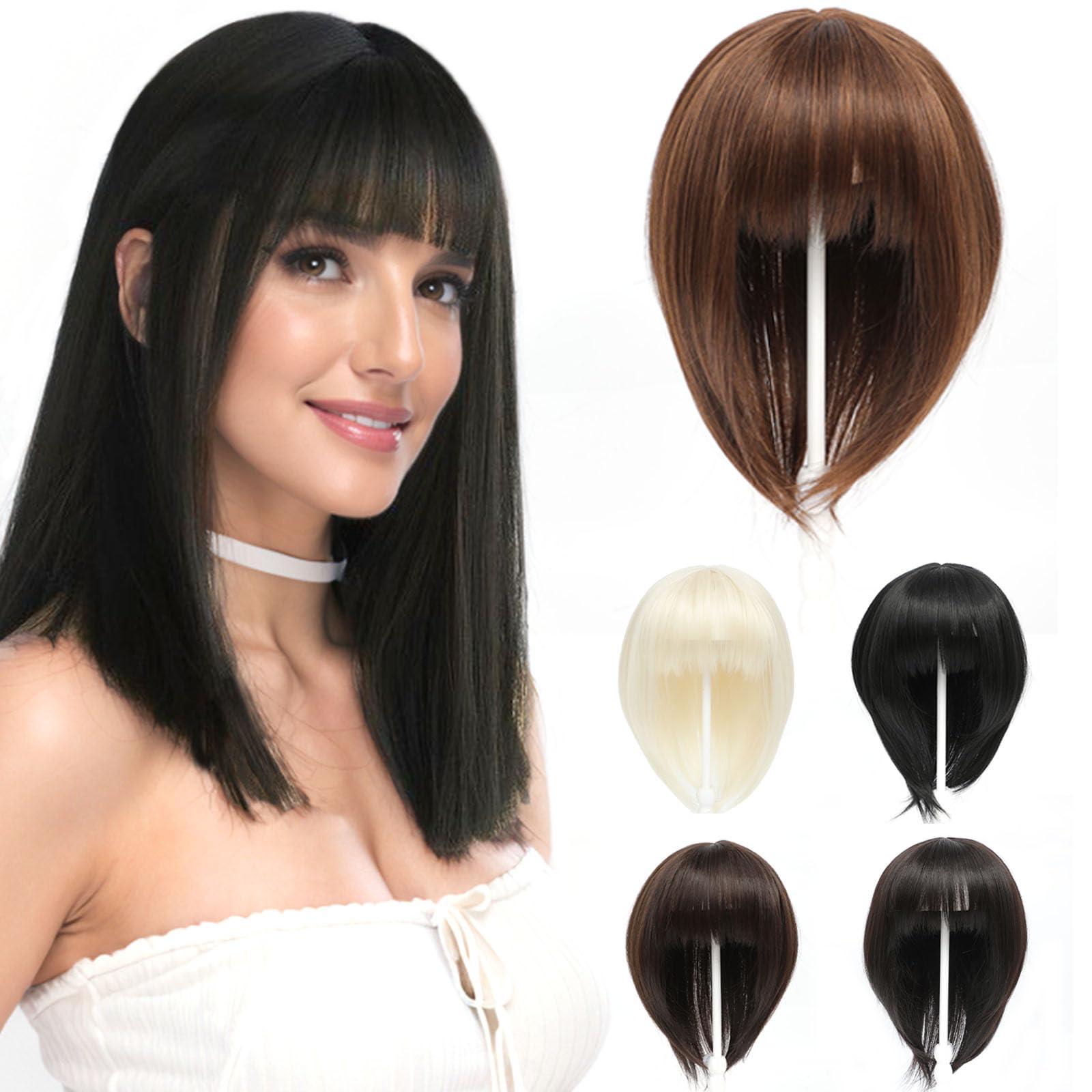 BUYOGET Brown Hair Topper Clip in Hair Pieces for Woman Short 12 Inch Clip in Toppers with Fringe for Thinning Hair