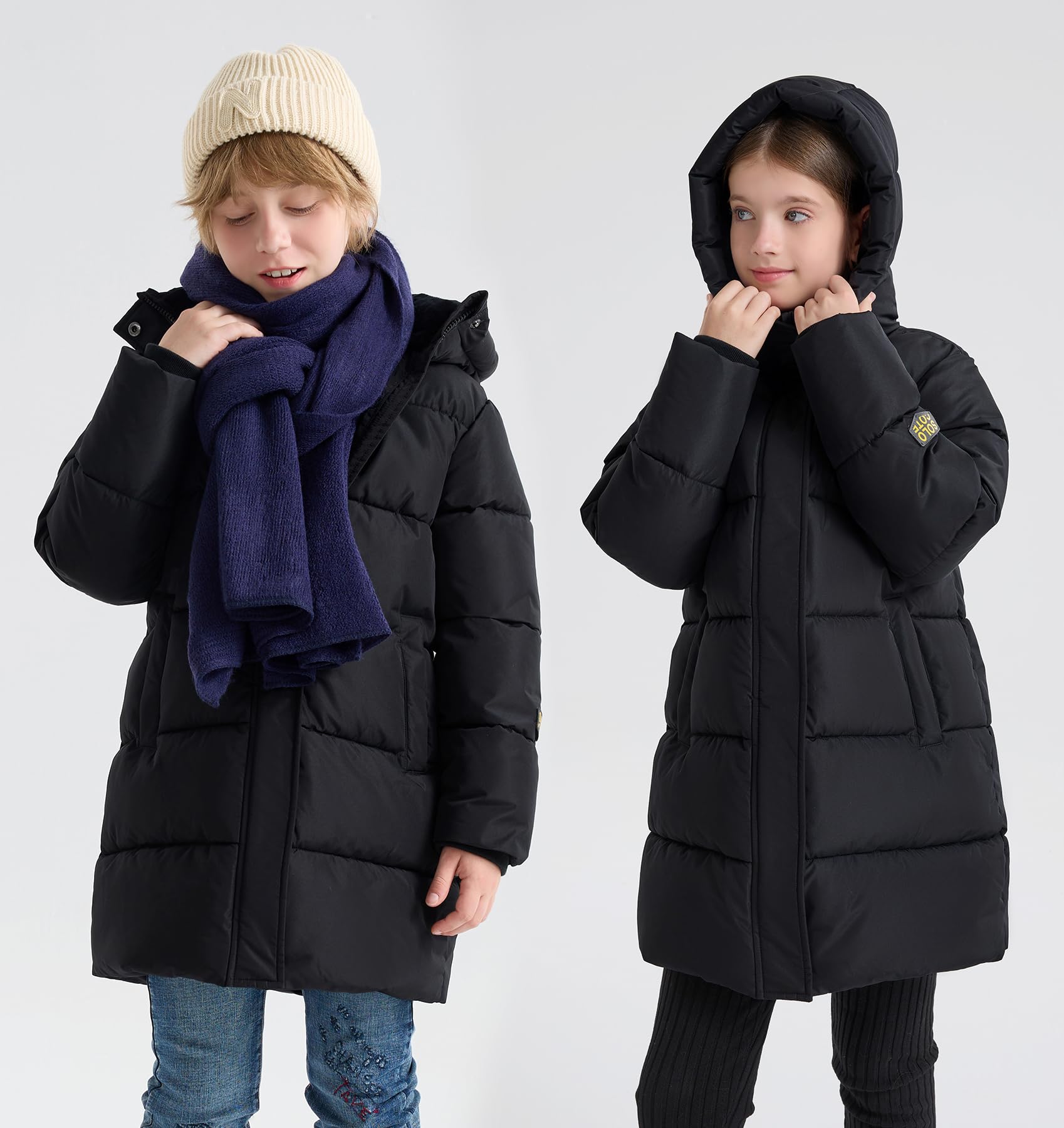 SOLOCOTE Abrigos de Invierno para Niños Plumífero Grueso Alargado Resistente al Agua con Chaqueta con Capucha para Niños