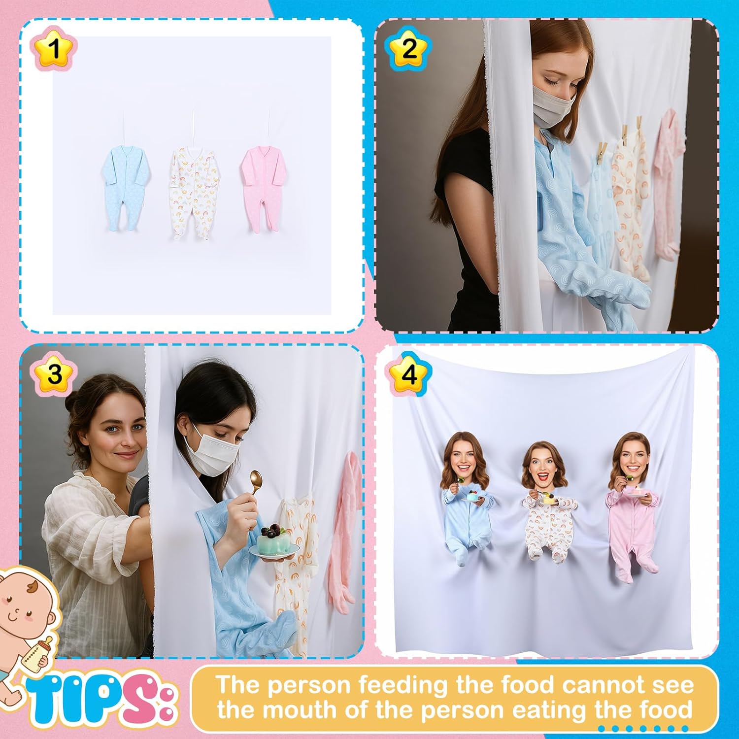 Baby Shower Game Feed Me Baby Funniest Game Ever for Gender Reveals Feed Blindfolded Shower Funny Activities Gender Reveals Party Supplies Boy or Girl Banner Backdrop Photo Prop(3 Group)