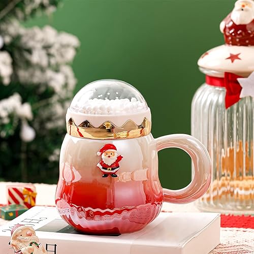 Miniatura 4 de Taza de Navidad, bonitas tazas de té de cerámica con tapa de Papá Noel de Navidad, taza de Navidad novedosa para leche, café, chocolate caliente,