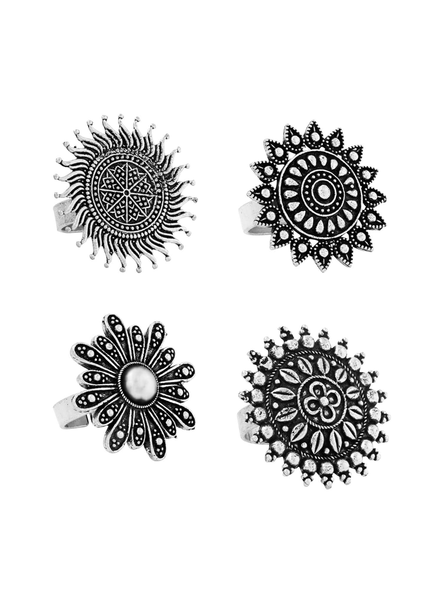 yellow chimes Rings for Women and Girls | Traditional Silver Oxidised Ring Set | Big Charm Floral Oxidised Rings for Girls | Floral Shaped Combo for Women | Accessories Jewellery for Women | Birthday Gift for Girls and Women Anniversary Gift for Wife-picture-34