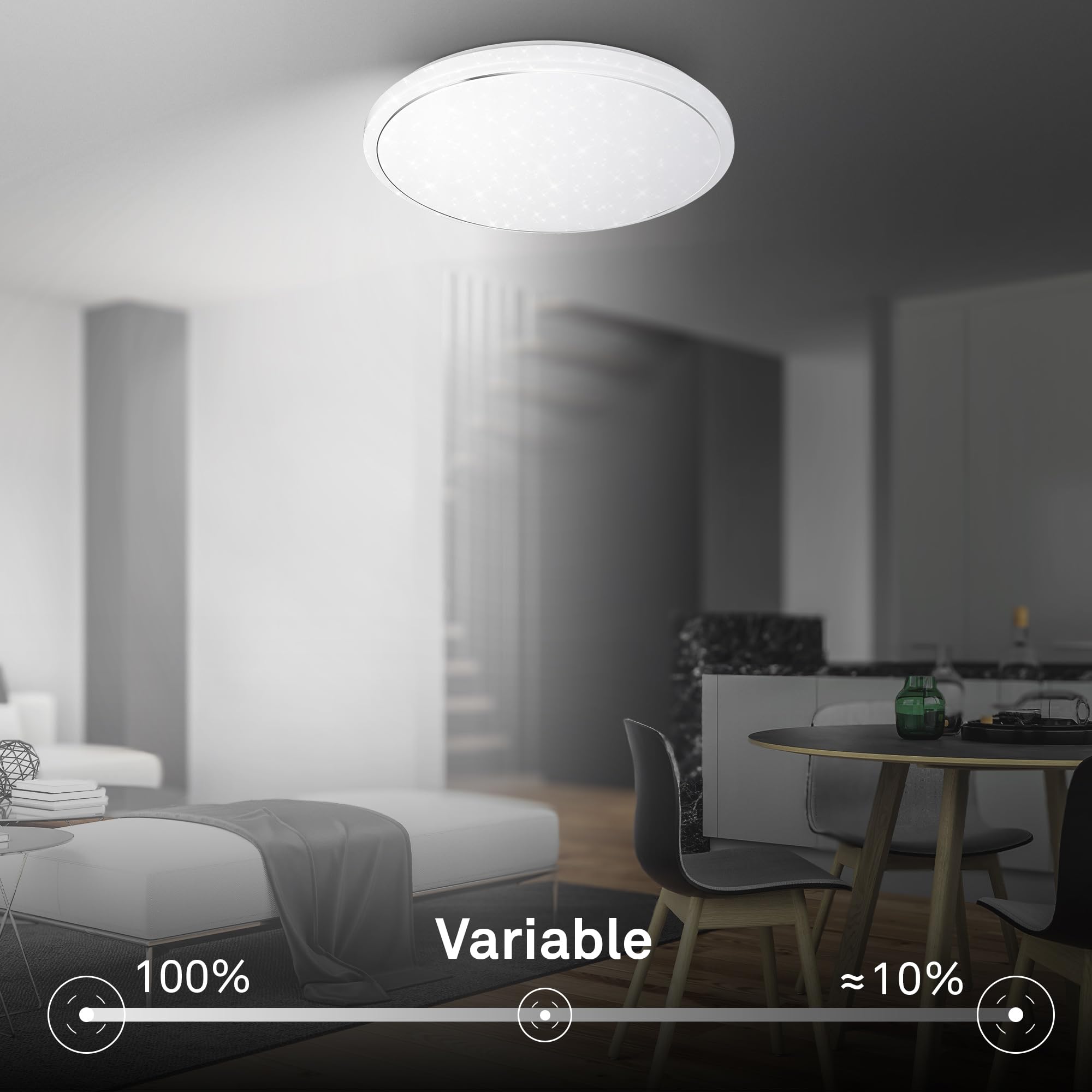 BRILONER - Plafonnier LED avec télécommande, CEE A source lumineuse, dimmable, veilleuse, blanc chaud à blanc froid, lustre, lustre salon, chambre, luminaire plafonnier, 48 x 8 cm, blanc