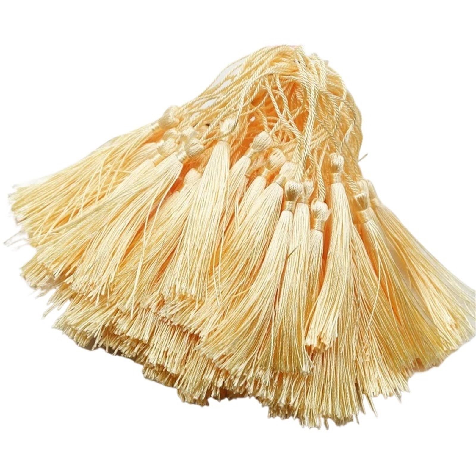 Mini Tassels 300pcs/lot 13cm Tassel Silk Fringe Silky Floss Bookmark Tassels Mini Tassels For DIY Craft Jewelry Making Souvenir Bookmarks for Crafts(06 LightYellow)