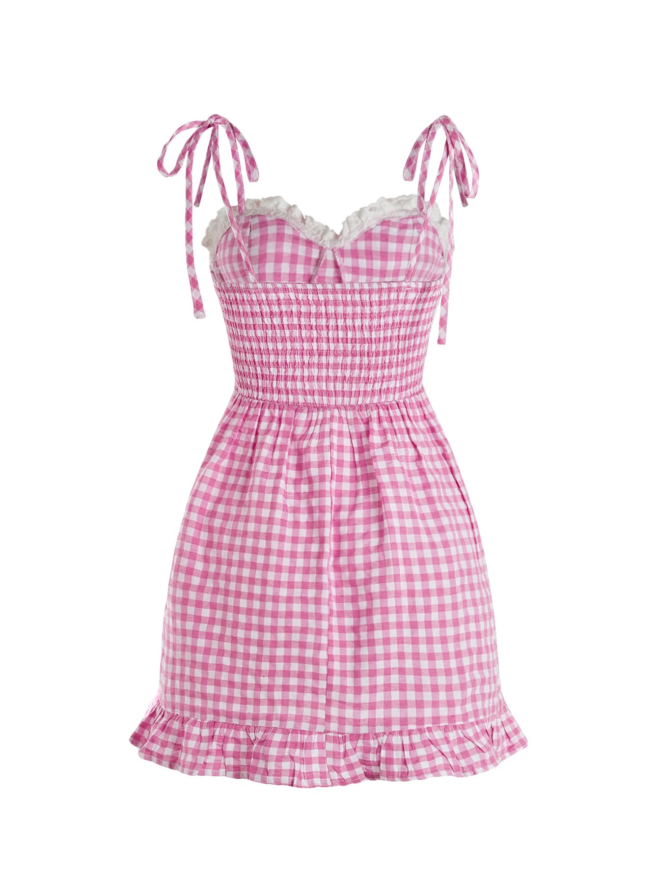 Floerns Women's Gingham Print tie Shoulder Sleeveless Ruffle Hem cami Dress: Medium Pink Plaid