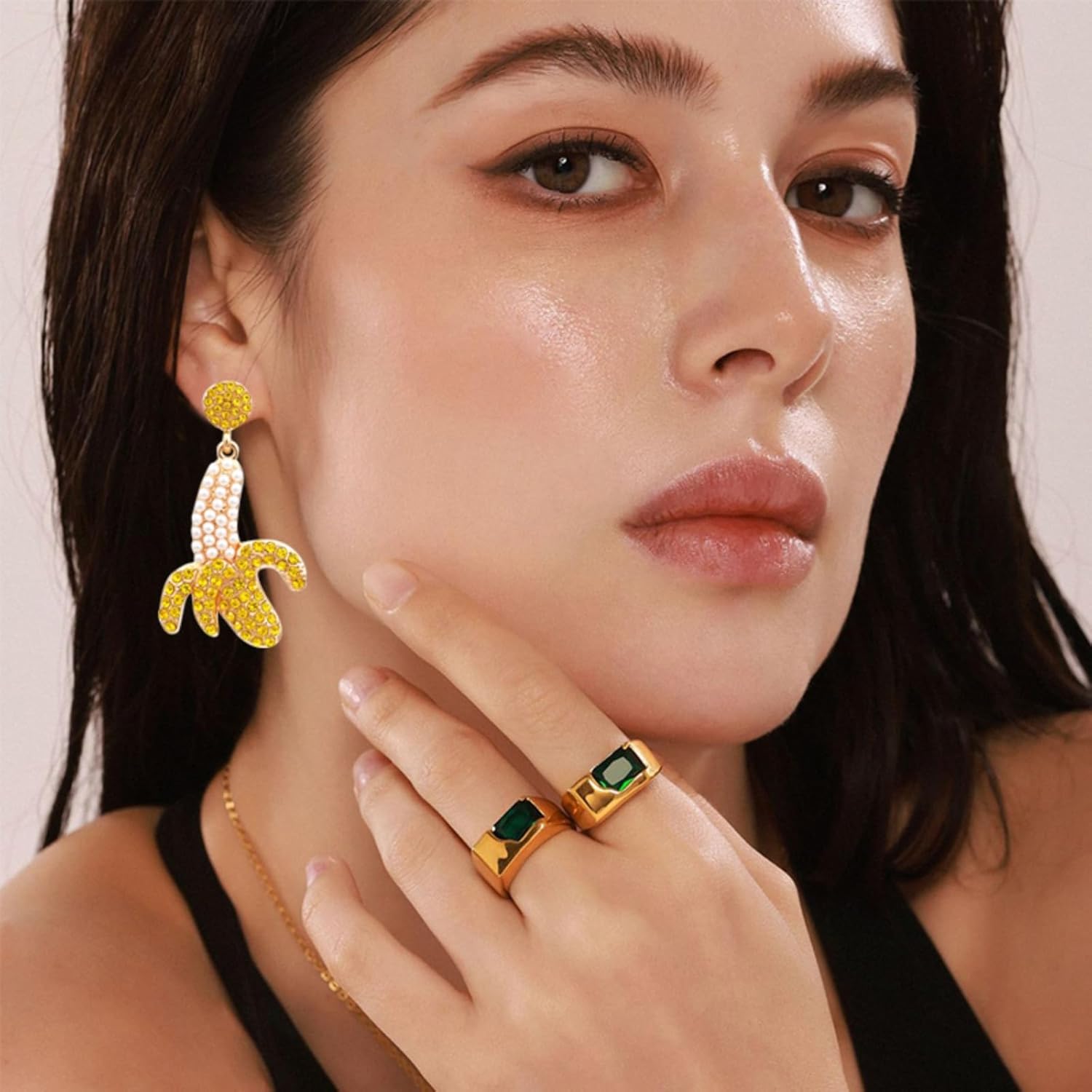 Banana Earrings for Women Summer Tropical Fruits Gold Plated Rhinestone Funny Yellow Bananas Earrings - Image 4