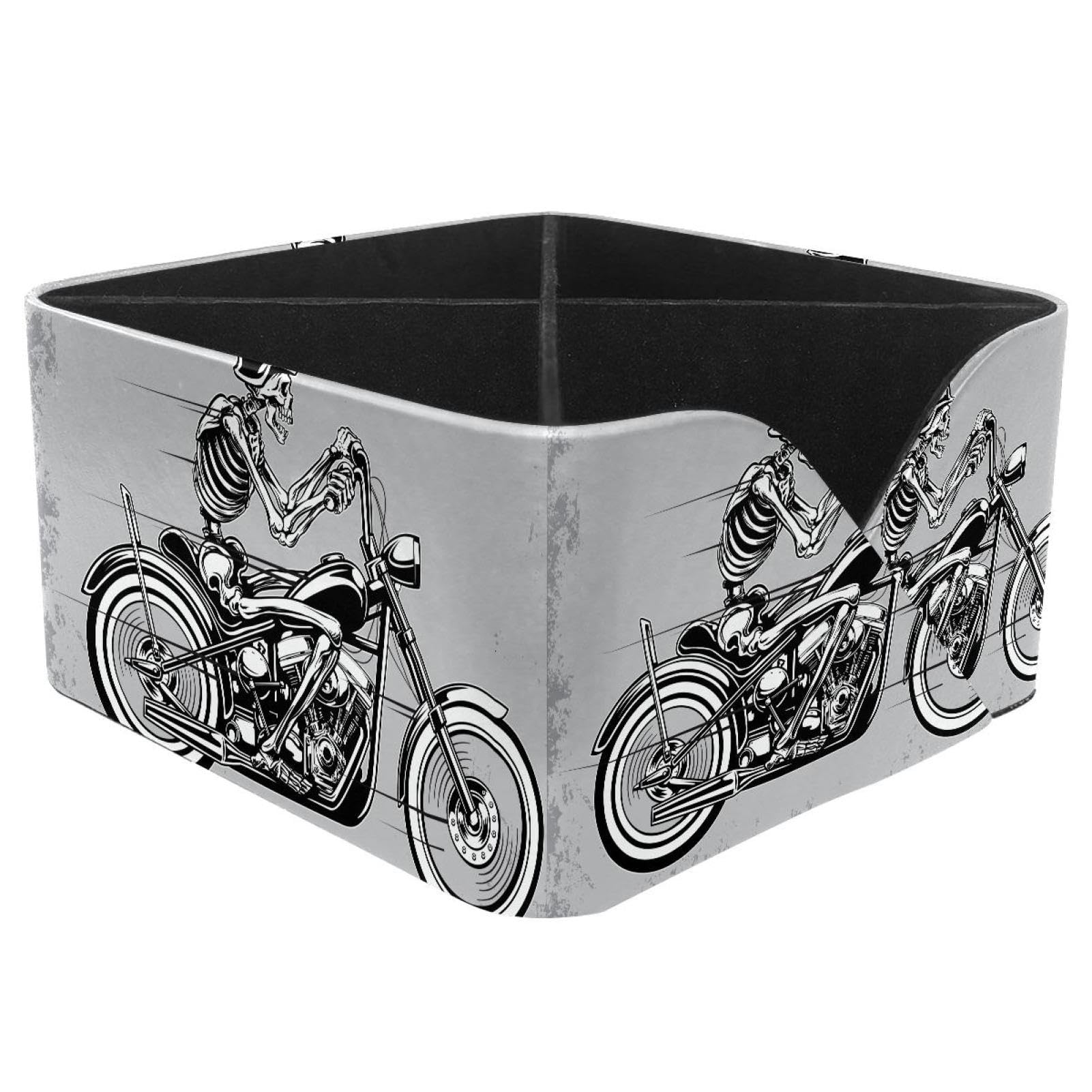KengjuTesu Skeleton Motorcycle Skull Desktop Organizer Pen Holder, Rectangular Pencil Cup for Office, Study and Makeup Stations