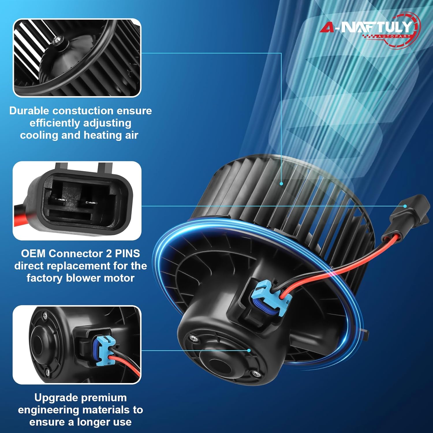 Front Blower Motor Replacement for 2007 2008 2009 2010 2011 2012 2013 2014 Chevy Tahoe Silverado 1500 2500 Avalanche Suburban GMC Yukon Sierra Cadillac Escalade AC Heater Blower Motor 700164 22741027