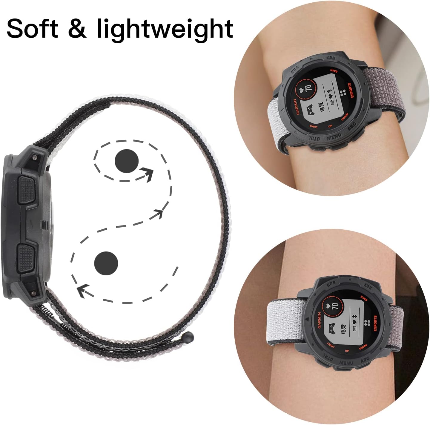 Bolesi 3 Pack Hook and Loop watch bands Compatible with Garmin Fenix 8 47mm/Forerunner 965/970/Instinct 1/2/3 45mm Solar,22mm Soft Nylon Velcro Sport Strap for Fenix 7 Pro/7/6 Pro/6/5 plus/5 - Image 3