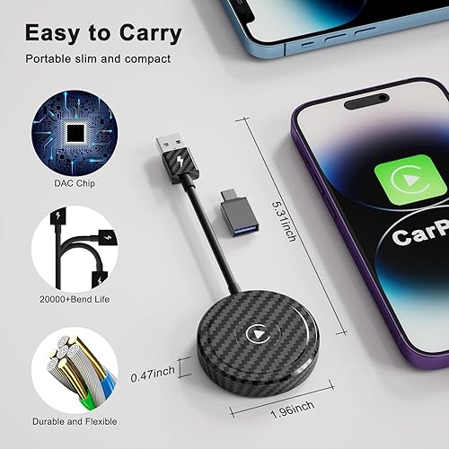 Miniatura 8 de Adaptador inalámbrico CarPlay 2024 - Apple Carplay Adaptador inalámbrico Convent con cable a CarPlay Dongle 5Ghz WiFi Auto Connect Actualización en