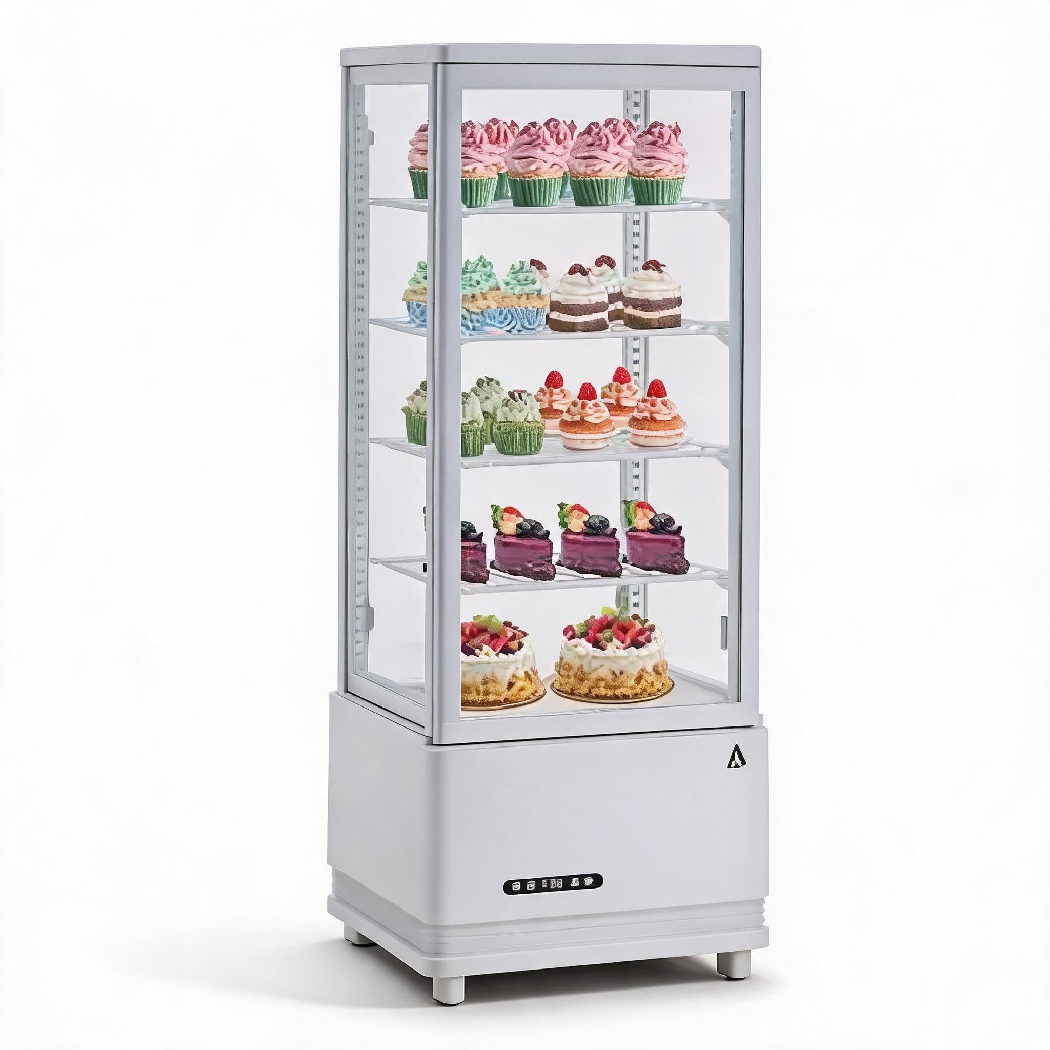 Countertop Refrigerated Display Cabinet 98L, Single Door Display Fridge, Double-Layer Tempered Glass Front with Anti-Fog Defogger, 110V US Standard, White ABS Body, 20.87 x 19.09 x 47.05 in