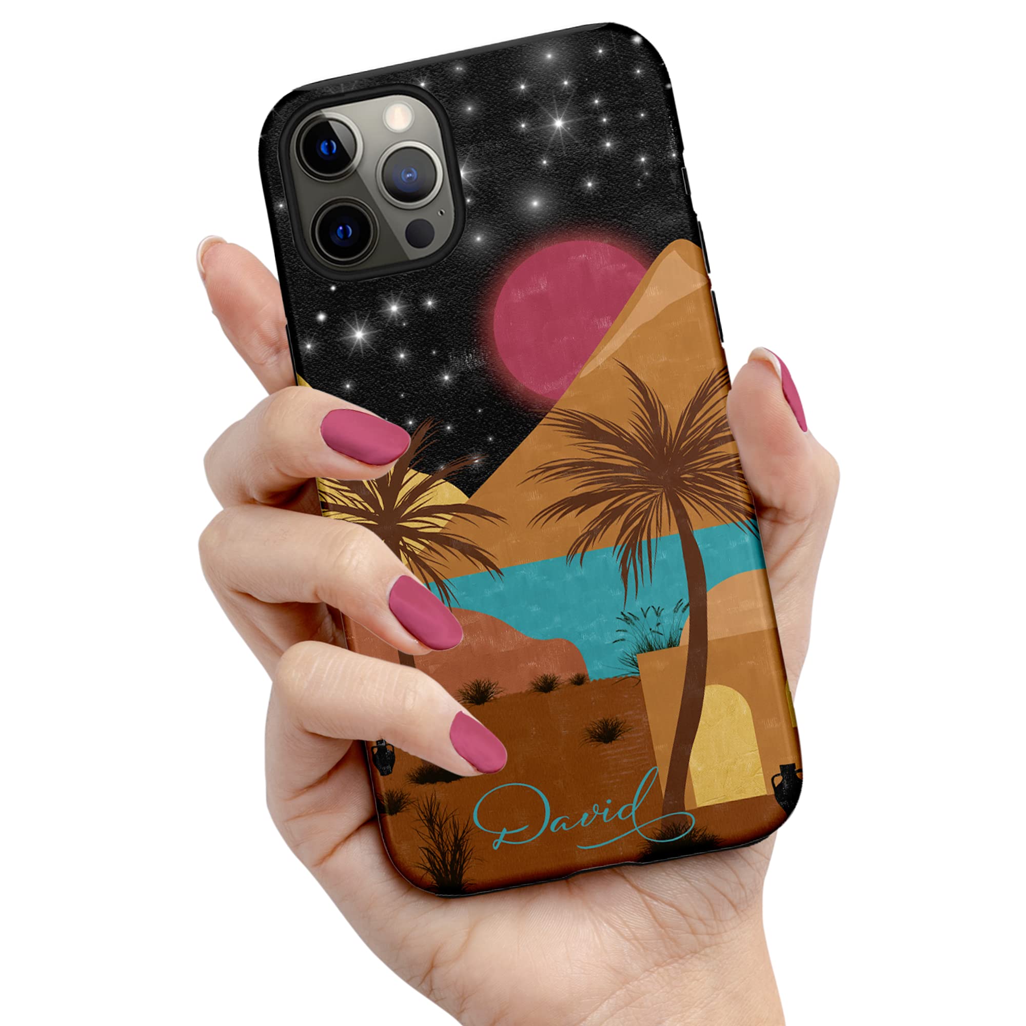 Custodia Personalizzata Per IPhone Con Paesaggio Lunare E Montagne - Con Nome - Scegli Modello E Tipo