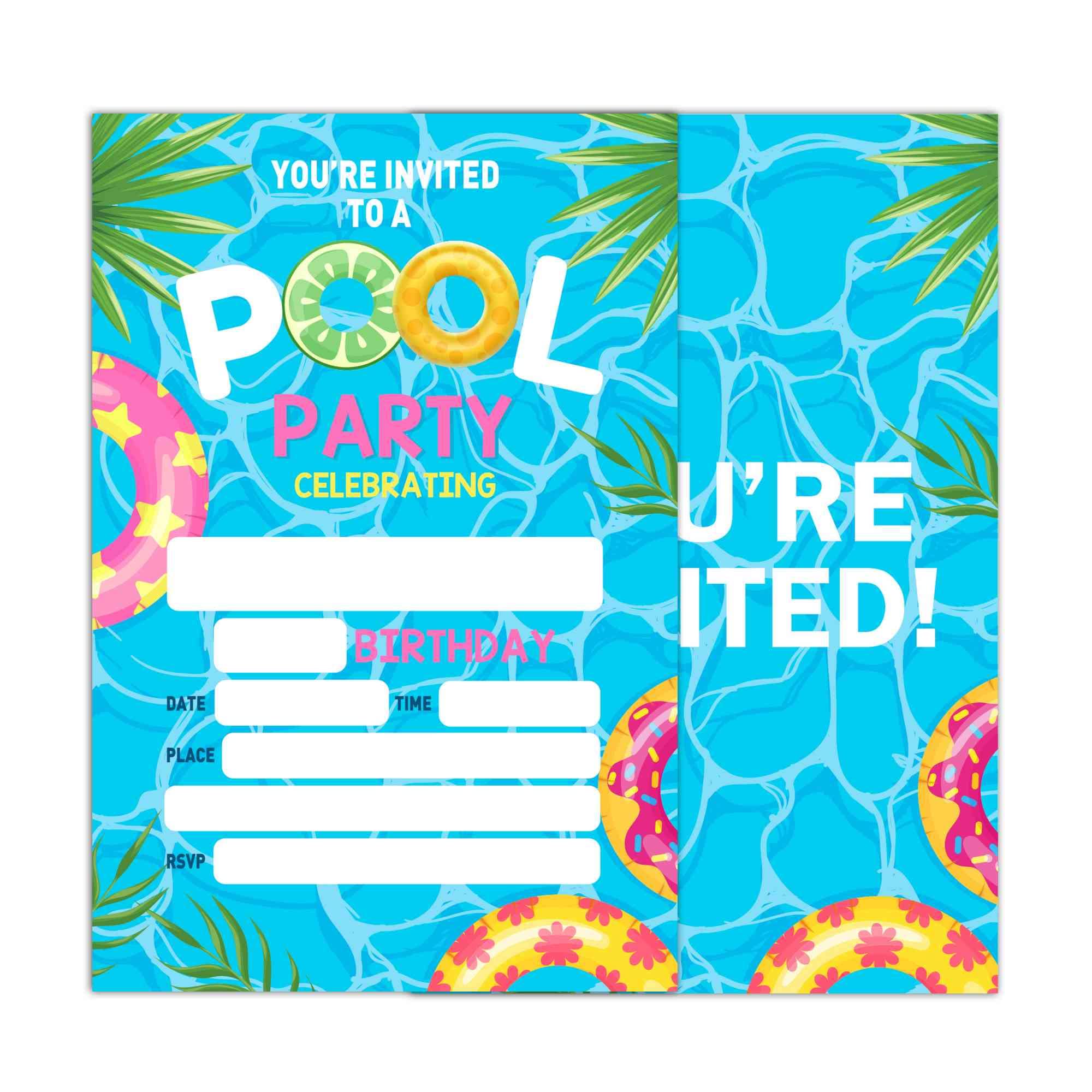 Pool Birthday Party Invitation Cards Pool Party Summer Swimming Theme